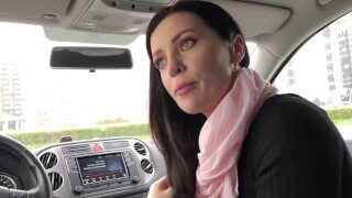 Her fetish sucking cock in the car (Blowjob + Swallow cum)